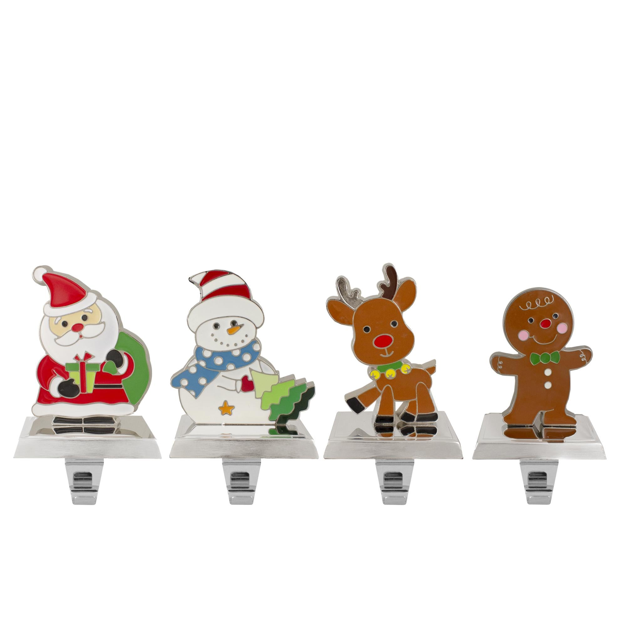 Set of 4 Christmas Figures Stocking Holders with Silver Base
