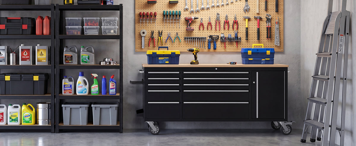 72" Rolling Tool Chest, Heavy-Duty Tool Box with Power Outlet, Tool Cabinet with 10 Drawers, Rubber Workbench with Key LocSystem Drawer Liners for GaraWarehouse Repair Shop