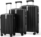 Upgrade luggage sets PC Lightweight Hardshell Suitcases with Spinner Wheels &amp; TSA Lock, Extra Large Rolling Travel Luggage Nestable Storage 3 Piece Set 20/24/29(Black)