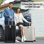 Upgrade luggage sets PC Lightweight Hardshell Suitcases with Spinner Wheels &amp; TSA Lock, Extra Large Rolling Travel Luggage Nestable Storage 3 Piece Set 20/24/29(Black)