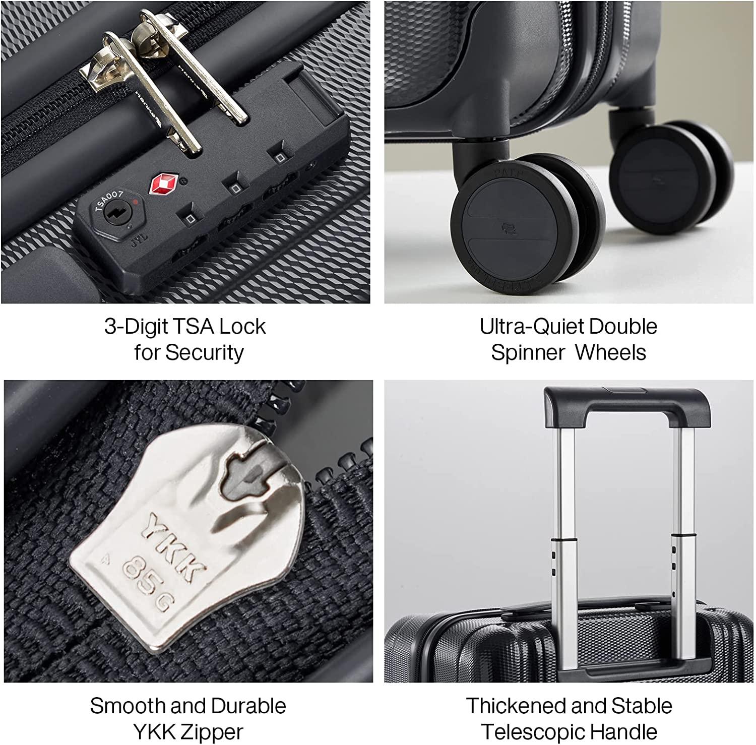 Upgrade luggage sets PC Lightweight Hardshell Suitcases with Spinner Wheels &amp; TSA Lock, Extra Large Rolling Travel Luggage Nestable Storage 3 Piece Set 20/24/29(Black)