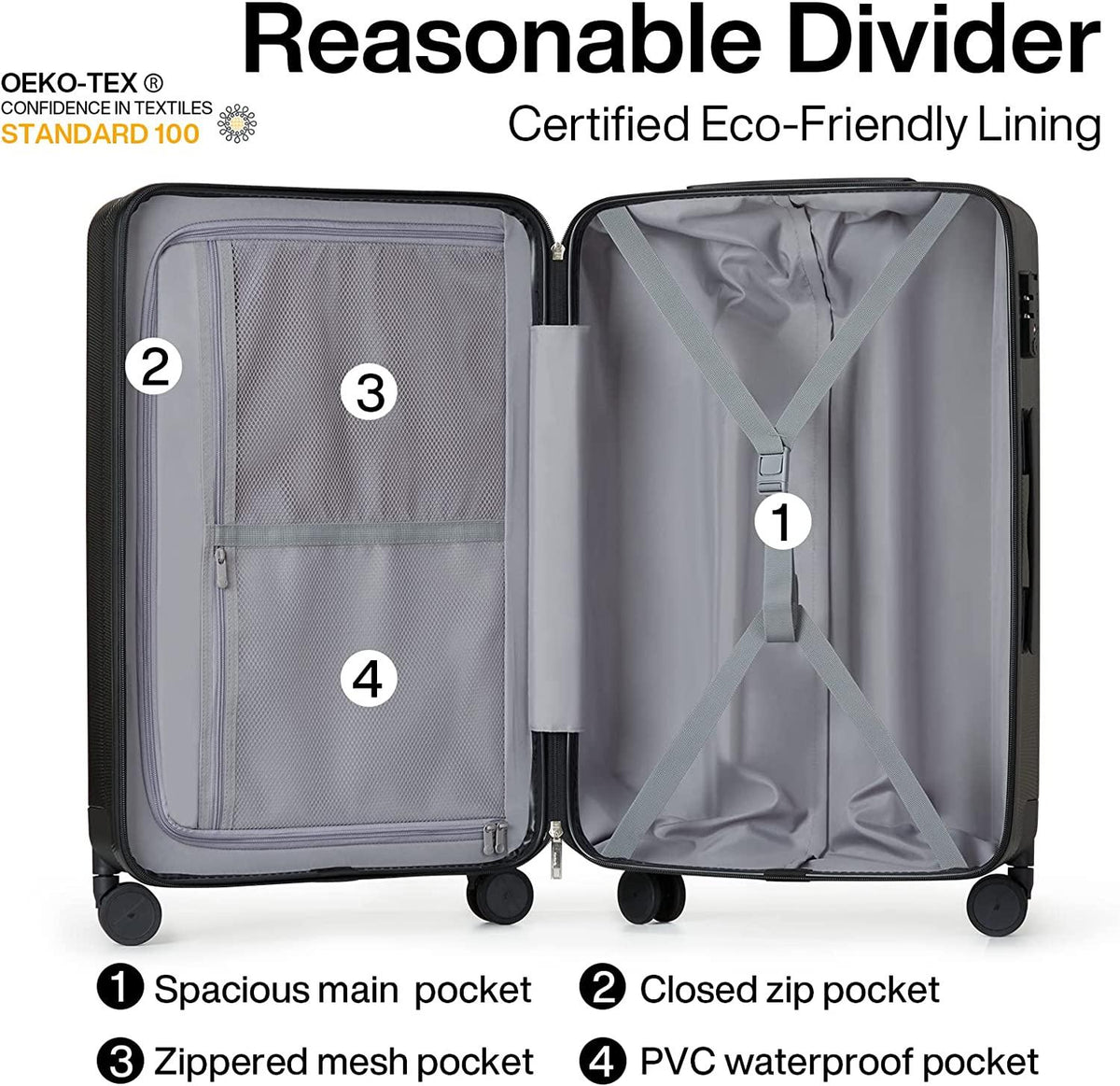 Upgrade luggage sets PC Lightweight Hardshell Suitcases with Spinner Wheels &amp; TSA Lock, Extra Large Rolling Travel Luggage Nestable Storage 3 Piece Set 20/24/29(Black)