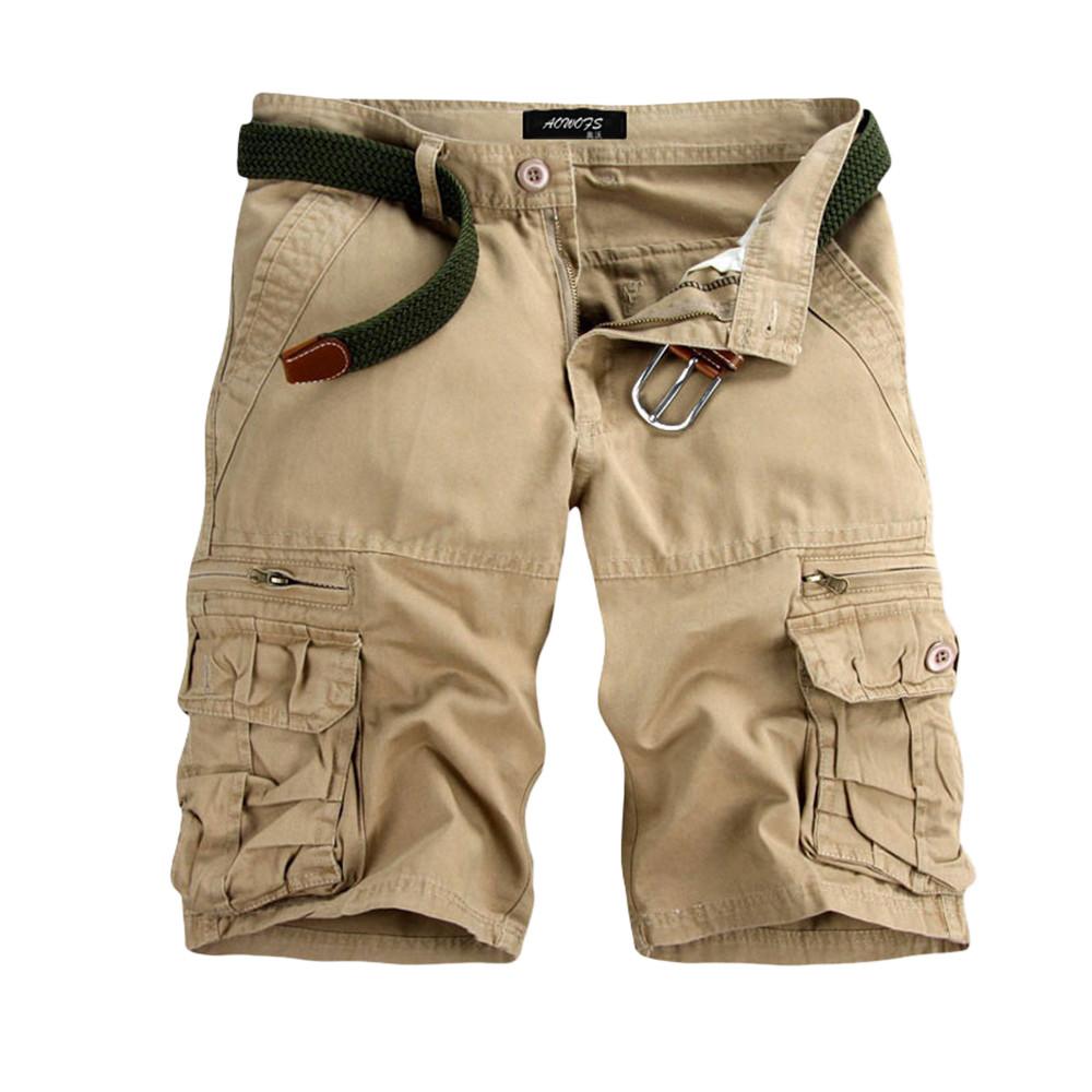 New Men Plaid Pockets Cargo Short Casual Pants