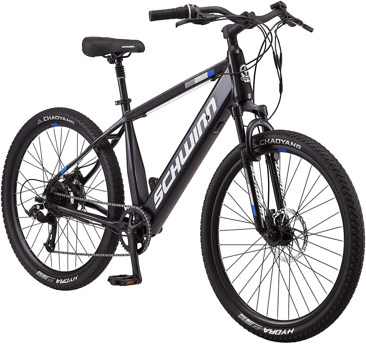 Schwinn Amalgam Adult Electric Bike, 17 or 18.5-Inch Hybrid Aluminum Frame, 7 Speed, 27.5-Inch Wheels, 375Wh Battery, Multiple Colors