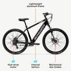 Schwinn Amalgam Adult Electric Bike, 17 or 18.5-Inch Hybrid Aluminum Frame, 7 Speed, 27.5-Inch Wheels, 375Wh Battery, Multiple Colors