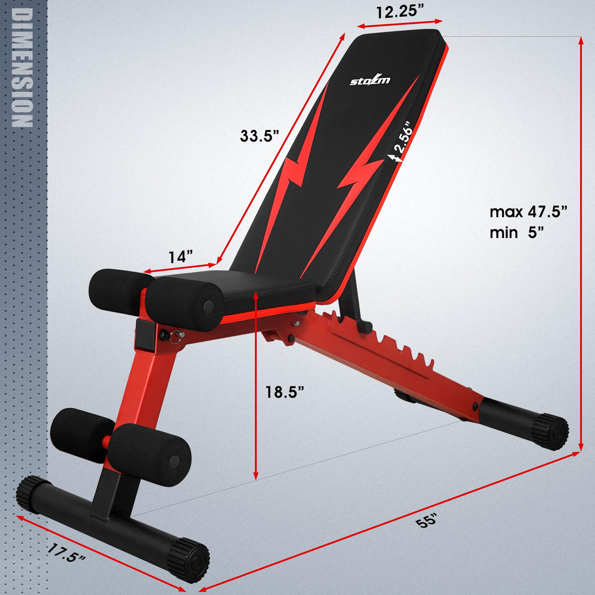 STOZM 14-GauSteel Adjustable Weight Bench with Foldable , Multipurpose Flat/ Incline/ Decline Bench - Max Weight Capacity 900 lbs (Crimson)