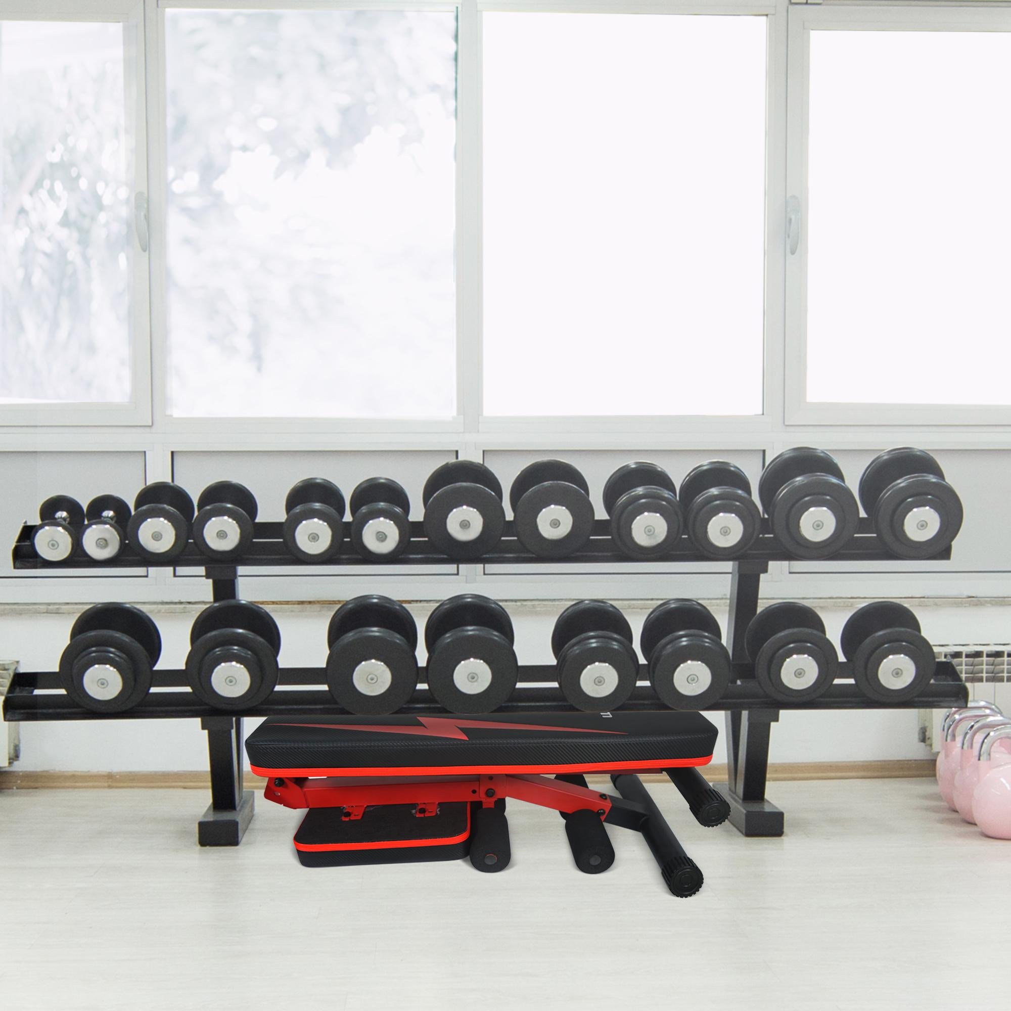 STOZM 14-GauSteel Adjustable Weight Bench with Foldable , Multipurpose Flat/ Incline/ Decline Bench - Max Weight Capacity 900 lbs (Crimson)