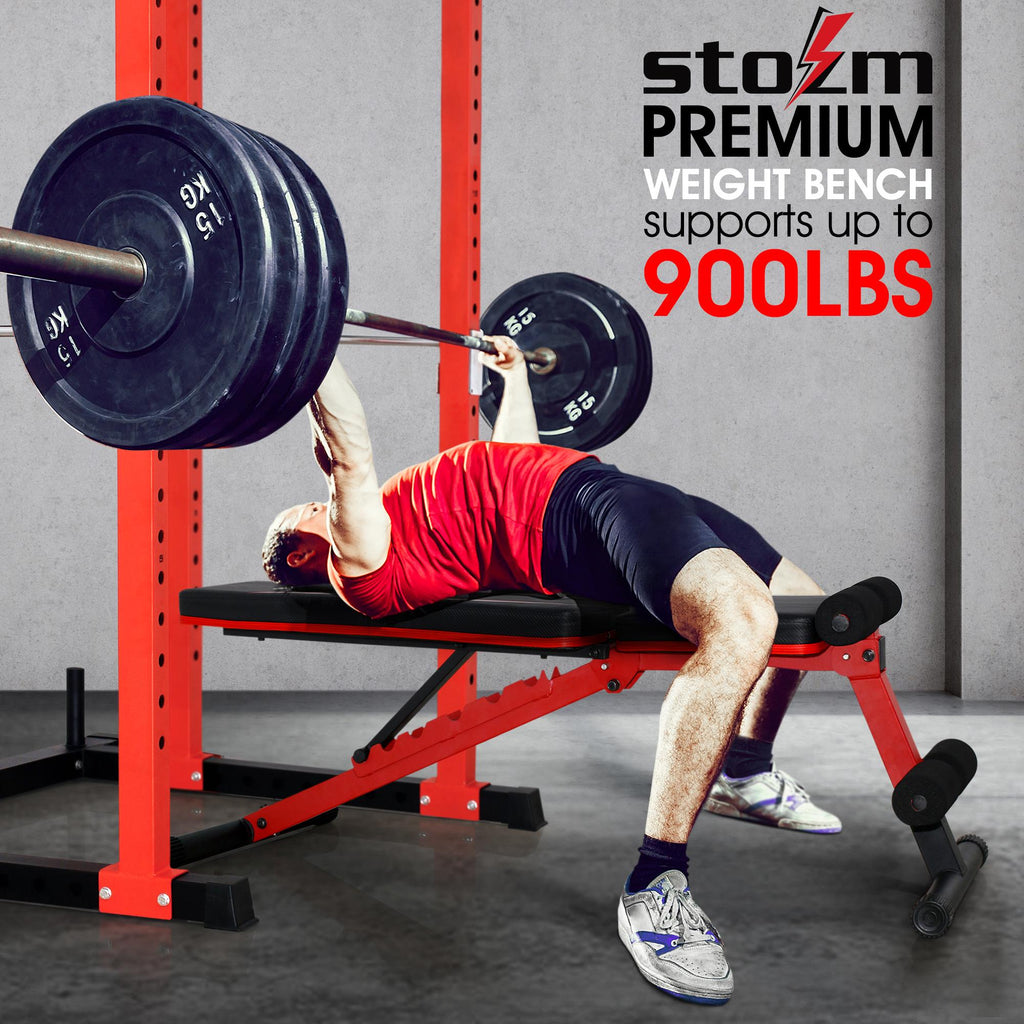 STOZM 14-GauSteel Adjustable Weight Bench with Foldable , Multipurpose Flat/ Incline/ Decline Bench - Max Weight Capacity 900 lbs (Crimson)