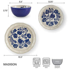 Madison 12 Piece Dinnerware Set, Service for 4
