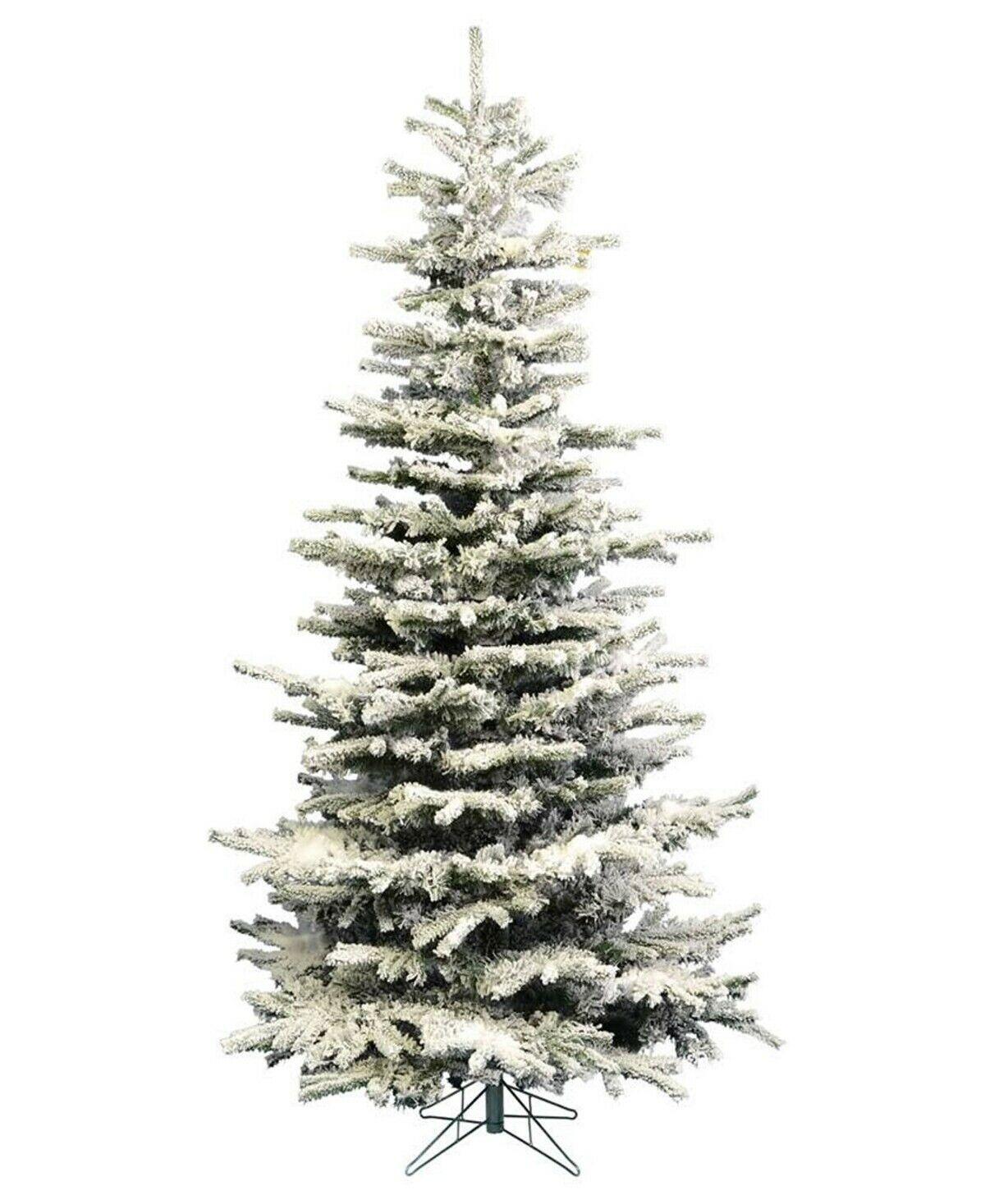 Perfect Holiday 7.5' Pre-Lit Flocked Slim Christmas Tree Warm White Led Lights