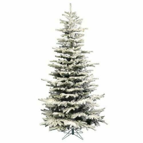 Perfect Holiday 7.5' Pre-Lit Flocked Slim Christmas Tree Warm White Led Lights