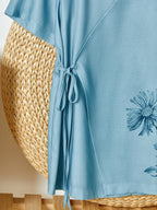 Womens Floral Print V-neck Short-sleeved Shirt