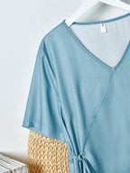 Womens Floral Print V-neck Short-sleeved Shirt