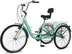 Slsy Adult Tricycles 7 Speed, Adult Trikes 20/24 / 26 inch 3 Wheel Bikes, Three-Wheeled Bicycles Cruise Trike with Shopping Basket for Seniors, Women, Men.