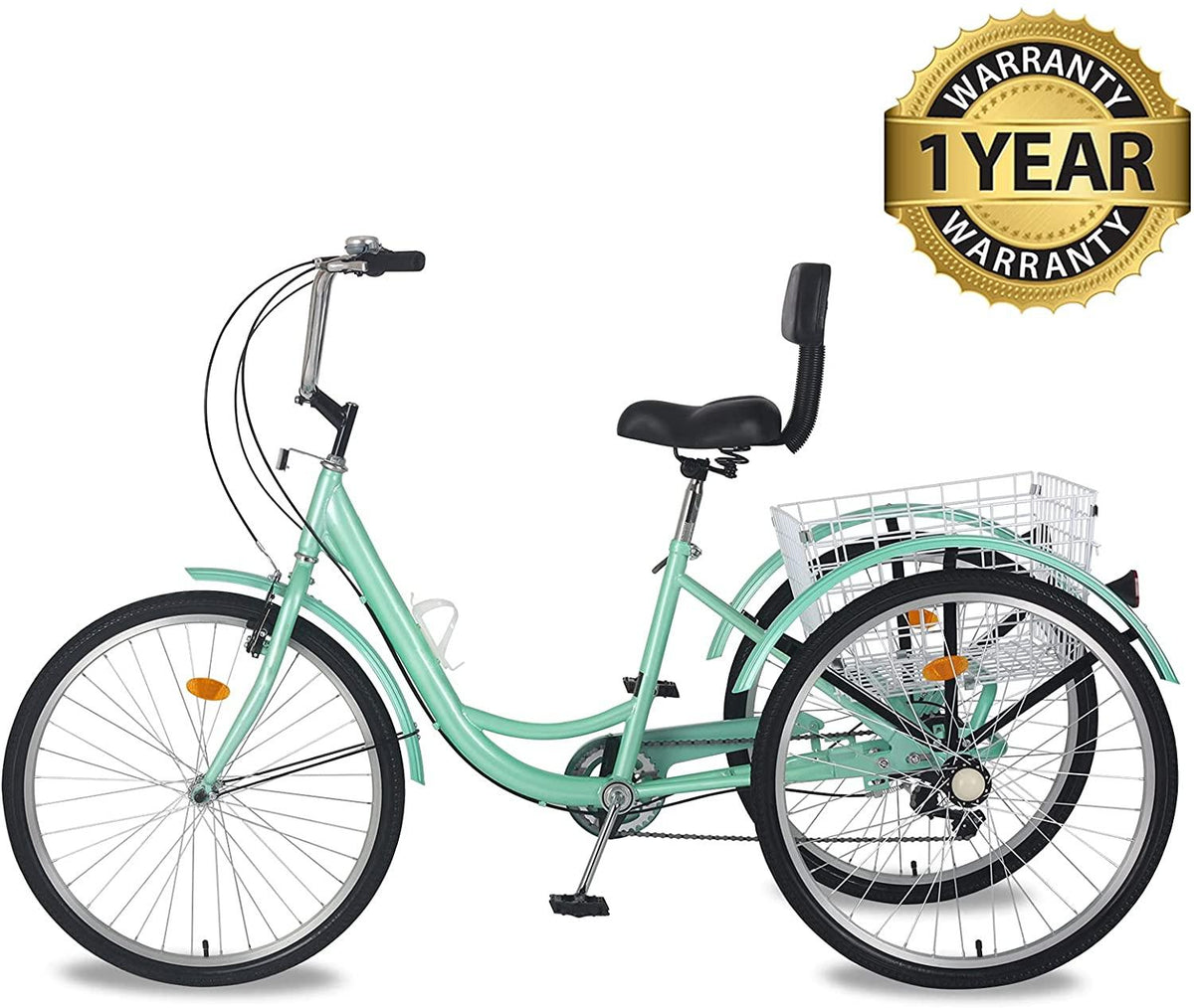 Slsy Adult Tricycles 7 Speed, Adult Trikes 20/24 / 26 inch 3 Wheel Bikes, Three-Wheeled Bicycles Cruise Trike with Shopping Basket for Seniors, Women, Men.