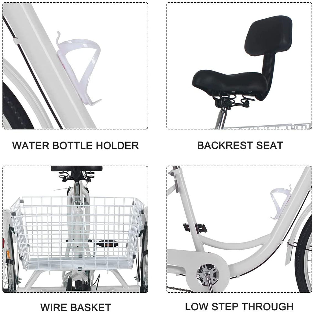 Slsy Adult Tricycles 7 Speed, Adult Trikes 20/24 / 26 inch 3 Wheel Bikes, Three-Wheeled Bicycles Cruise Trike with Shopping Basket for Seniors, Women, Men.