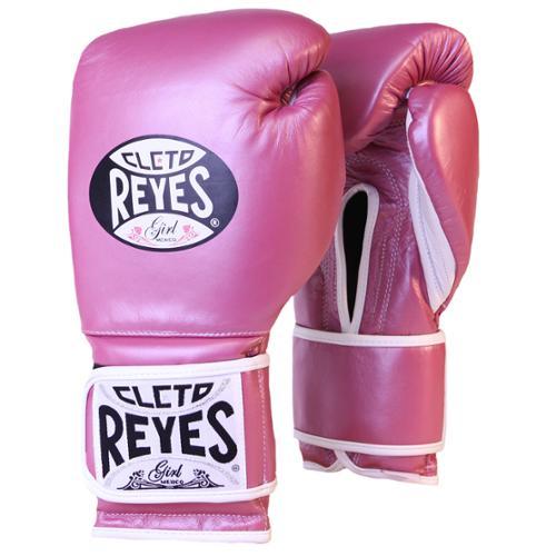 Cleto Reyes Hook and Loop Leather Training Boxing Gloves - 12 oz - Pink Metallic