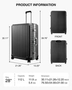 Aluminum Frame Luggage, PC Hard Shell Checked Suitcase with 4 Corners, Zipperless Luggage with Spinner Wheels