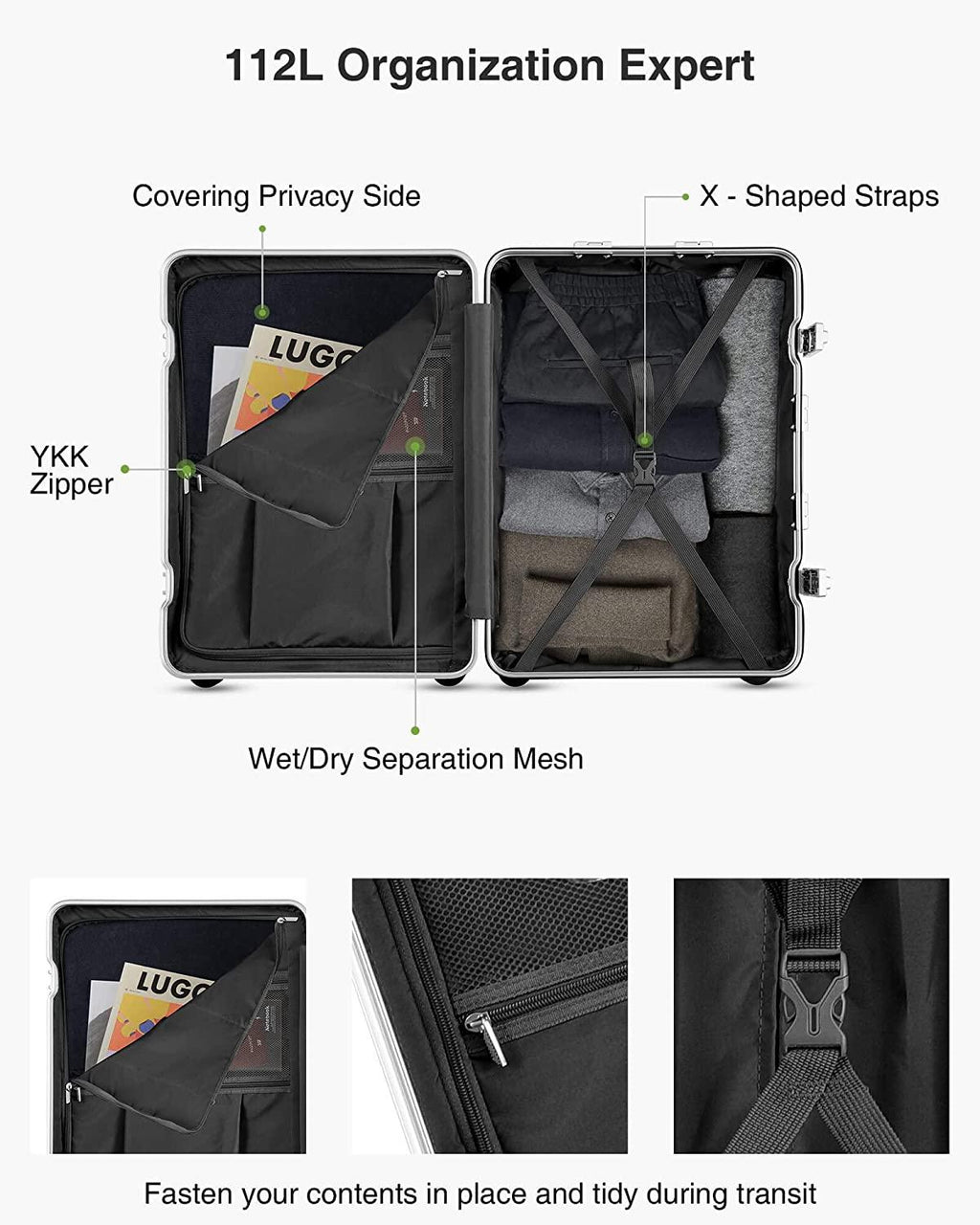 Aluminum Frame Luggage, PC Hard Shell Checked Suitcase with 4 Corners, Zipperless Luggage with Spinner Wheels