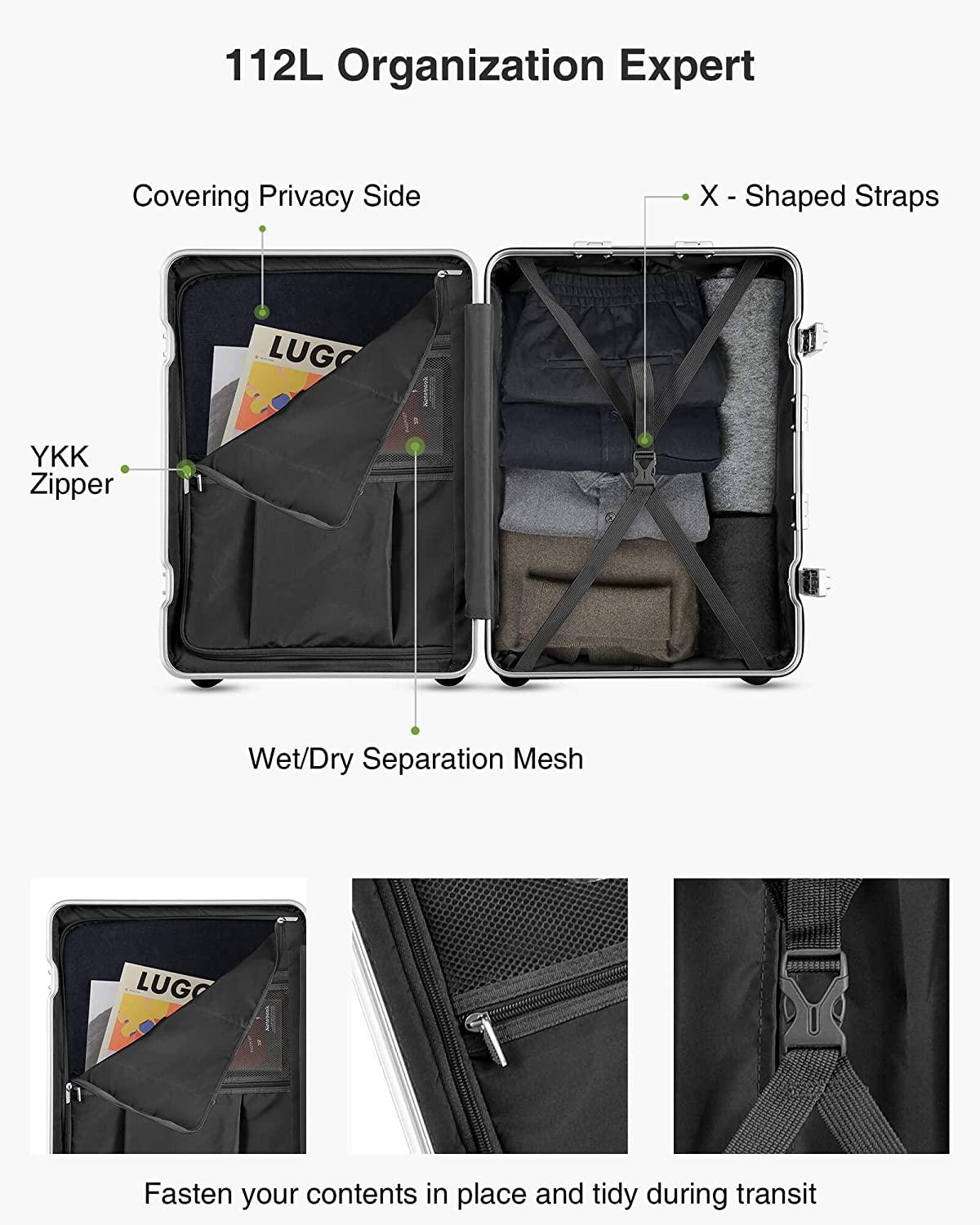 Aluminum Frame Luggage, PC Hard Shell Checked Suitcase with 4 Corners, Zipperless Luggage with Spinner Wheels