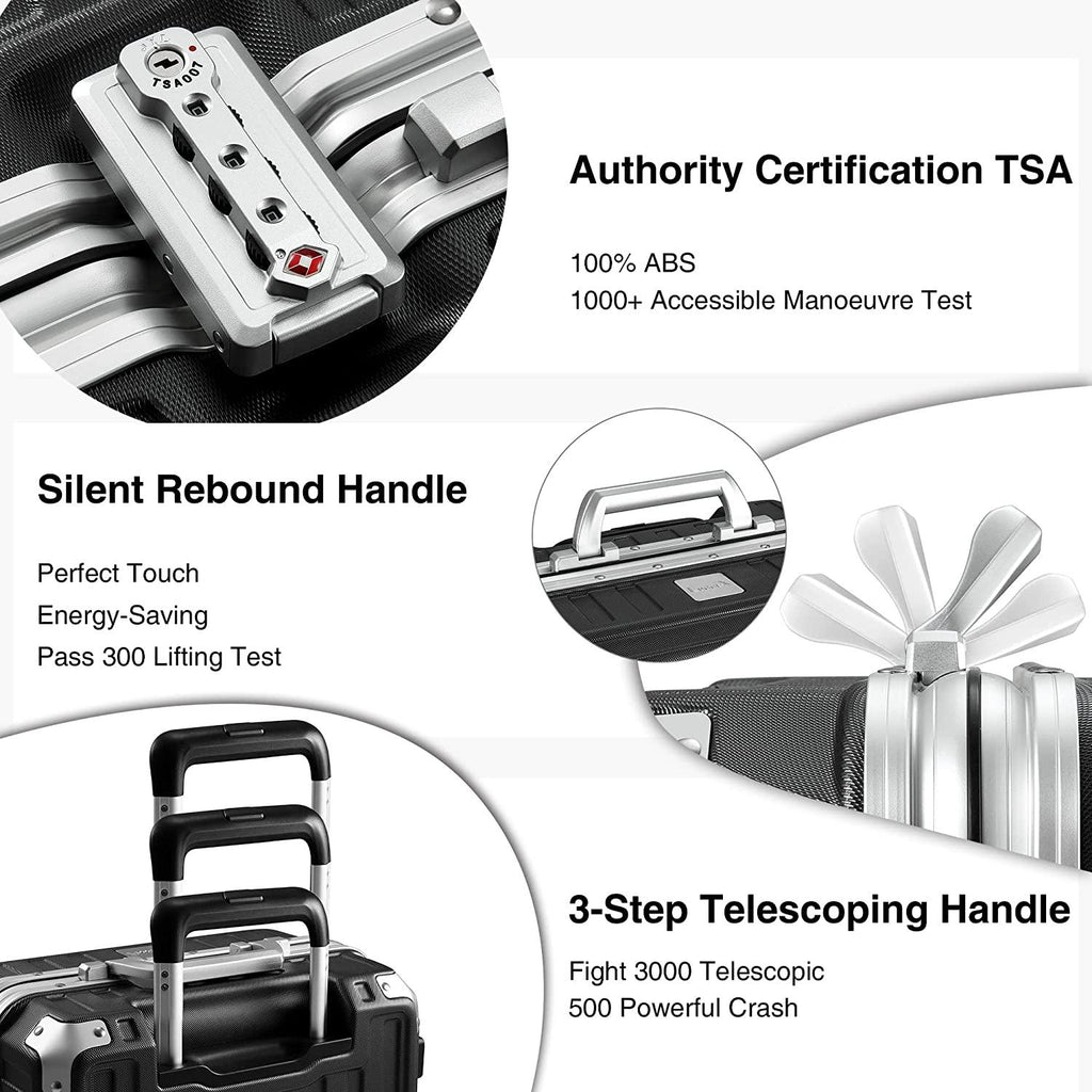 Aluminum Frame Luggage, PC Hard Shell Checked Suitcase with 4 Corners, Zipperless Luggage with Spinner Wheels