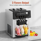 Commercial Ice Cream Machine, 2200W Soft Serve Maker, 3 Flavors | LCD Display, 5.3-7.4 Gal/H, Quiet Compressor, Self-Cleaning, Cone Holder，Ideal for Restaurant, Snack Bar, Cafe