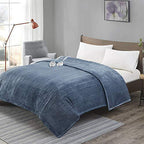 Degrees of Comfort [Advanced Dual Control Electric Blanket Queen Size W/Auto Shut Off | Heated Throw for Bed &amp; Living Room | Machine Washable | UL Certified and EMF Radiation Safe - Blue