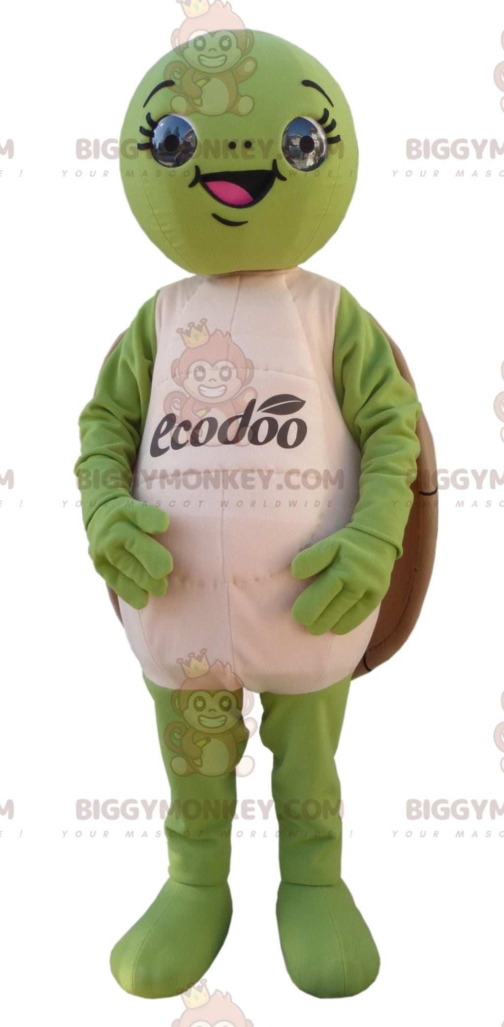 Funny Round Green and Brown Turtle BIGGYMONKEYMascot Costume
