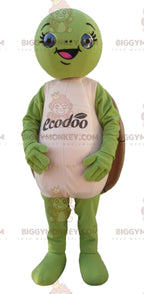 Funny Round Green and Brown Turtle BIGGYMONKEYMascot Costume
