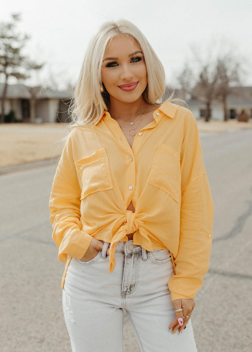 ariana button tie top - apricot cream