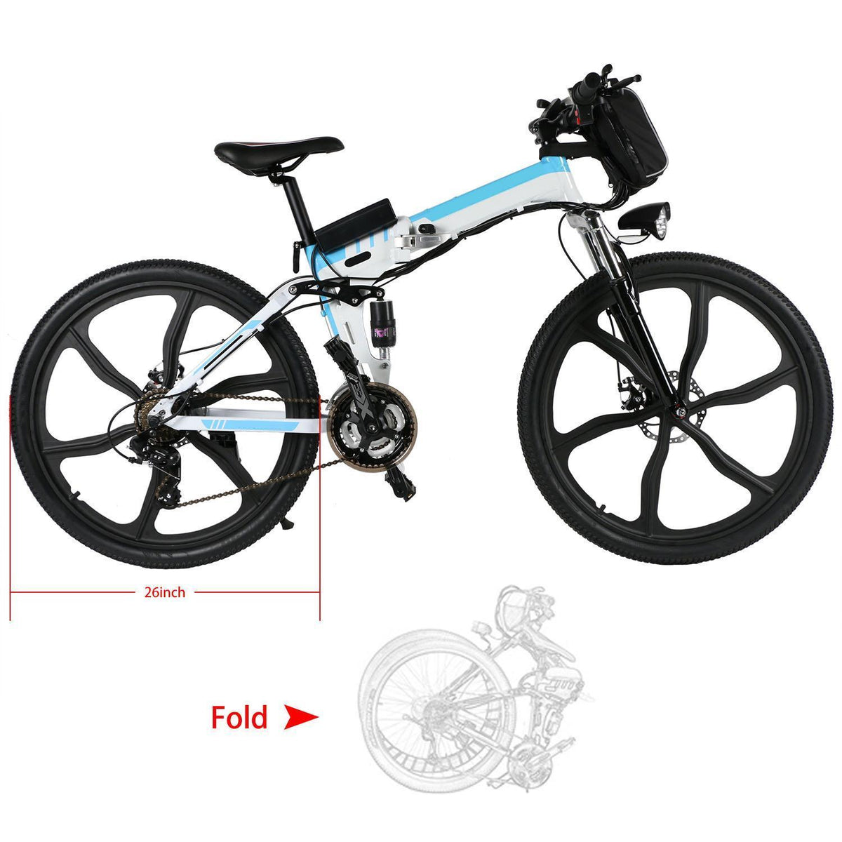 V.I.P. 26 In. Folding Lightweight Mountain Electric Bicycle with 36V 8AH Battery for Men Adults,  21-Speed, 250W