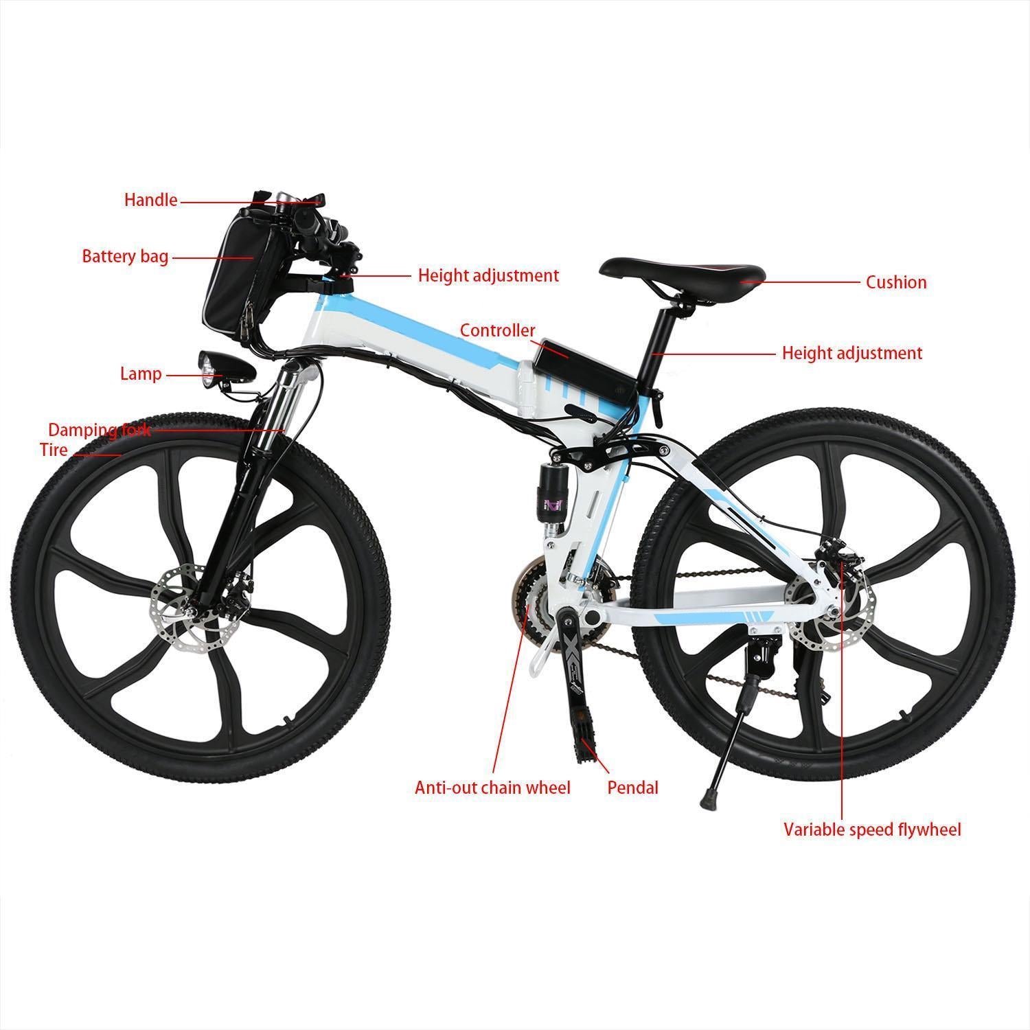 V.I.P. 26 In. Folding Lightweight Mountain Electric Bicycle with 36V 8AH Battery for Men Adults,  21-Speed, 250W