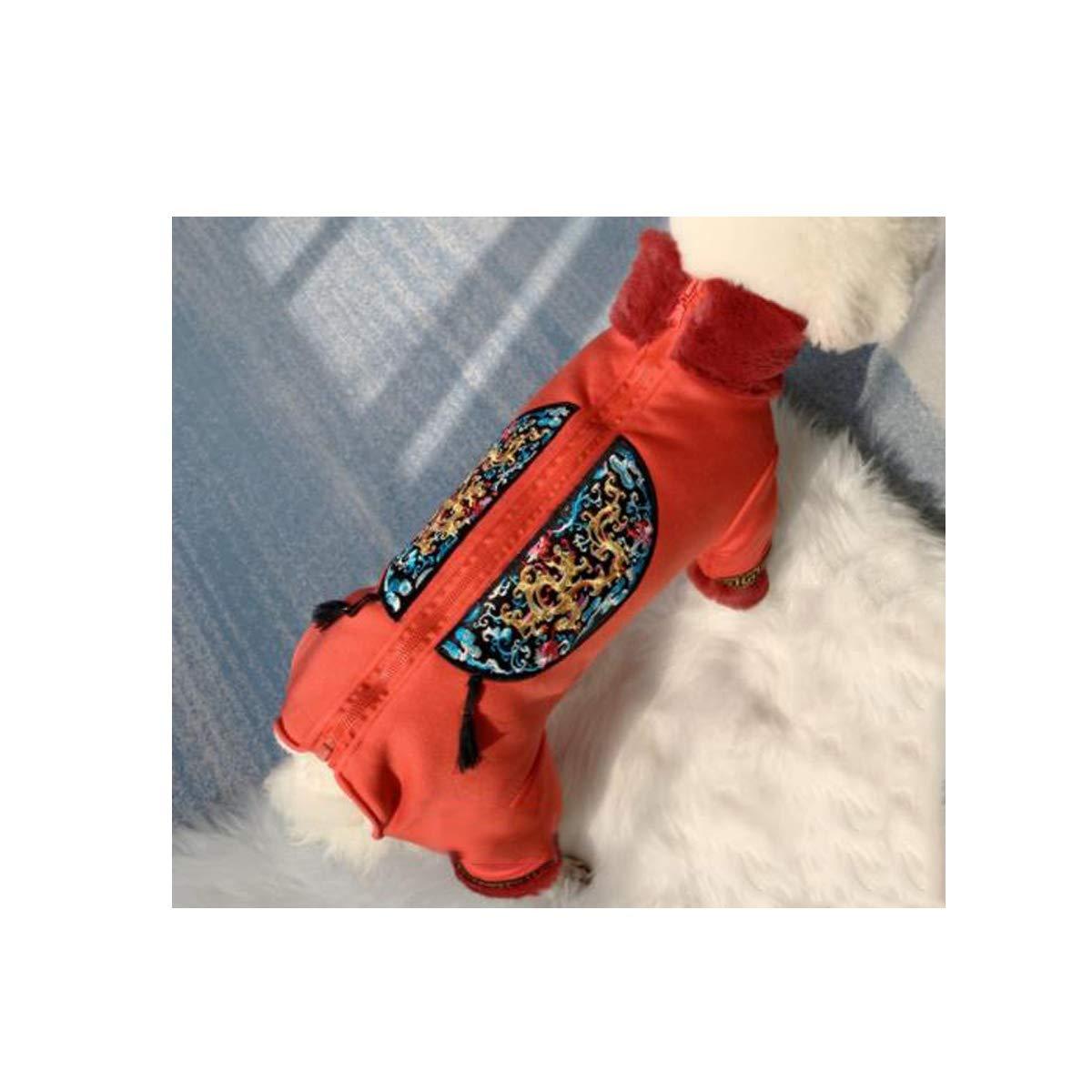 Walled Pet Festival Festive Four-Legged Tang Suit Red Cotton Coat Teddy Beagle Puppy Dog Warm Clothes Very Beautiful Clothes.