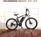 26 inch Electric Bike for Adults,  250W Mountain Bike 26in Power Assist Commuter Bicycle, 20mph Ebike with Removable 10ah Battery, Professional 21 Speed Gears Disc Brakes Aluminum Bike-Red&amp;Black