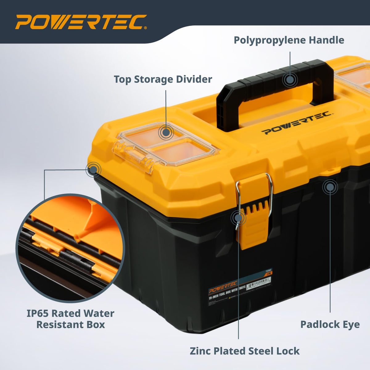 19-Inch Tool Box with Trays - Lockable, Metal Latch, Organizer, Portable Storafor Tools, Small or Mid-Sized Parts (72362)