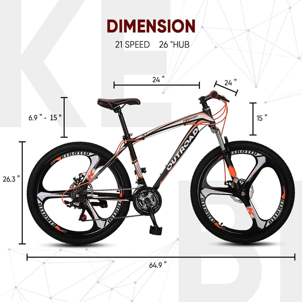 Outroad Mountain Bike 26-inch Wheel 21 Speed 3 Spoke Double Disc Brake Bicycle Suspension Fork Rear Anti-Slip Bike for Adult or Teens
