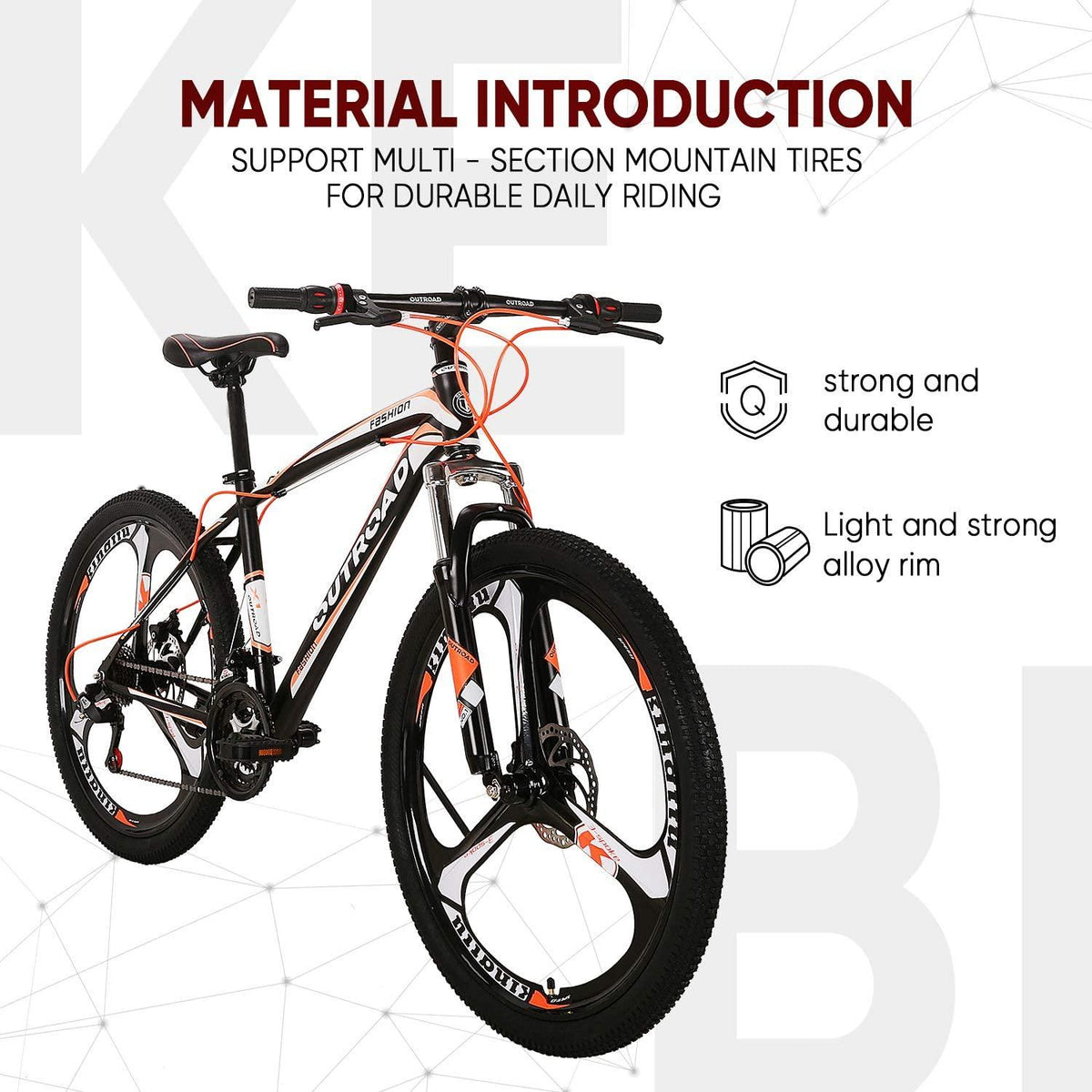 Outroad Mountain Bike 26-inch Wheel 21 Speed 3 Spoke Double Disc Brake Bicycle Suspension Fork Rear Anti-Slip Bike for Adult or Teens
