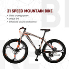 Outroad Mountain Bike 26-inch Wheel 21 Speed 3 Spoke Double Disc Brake Bicycle Suspension Fork Rear Anti-Slip Bike for Adult or Teens