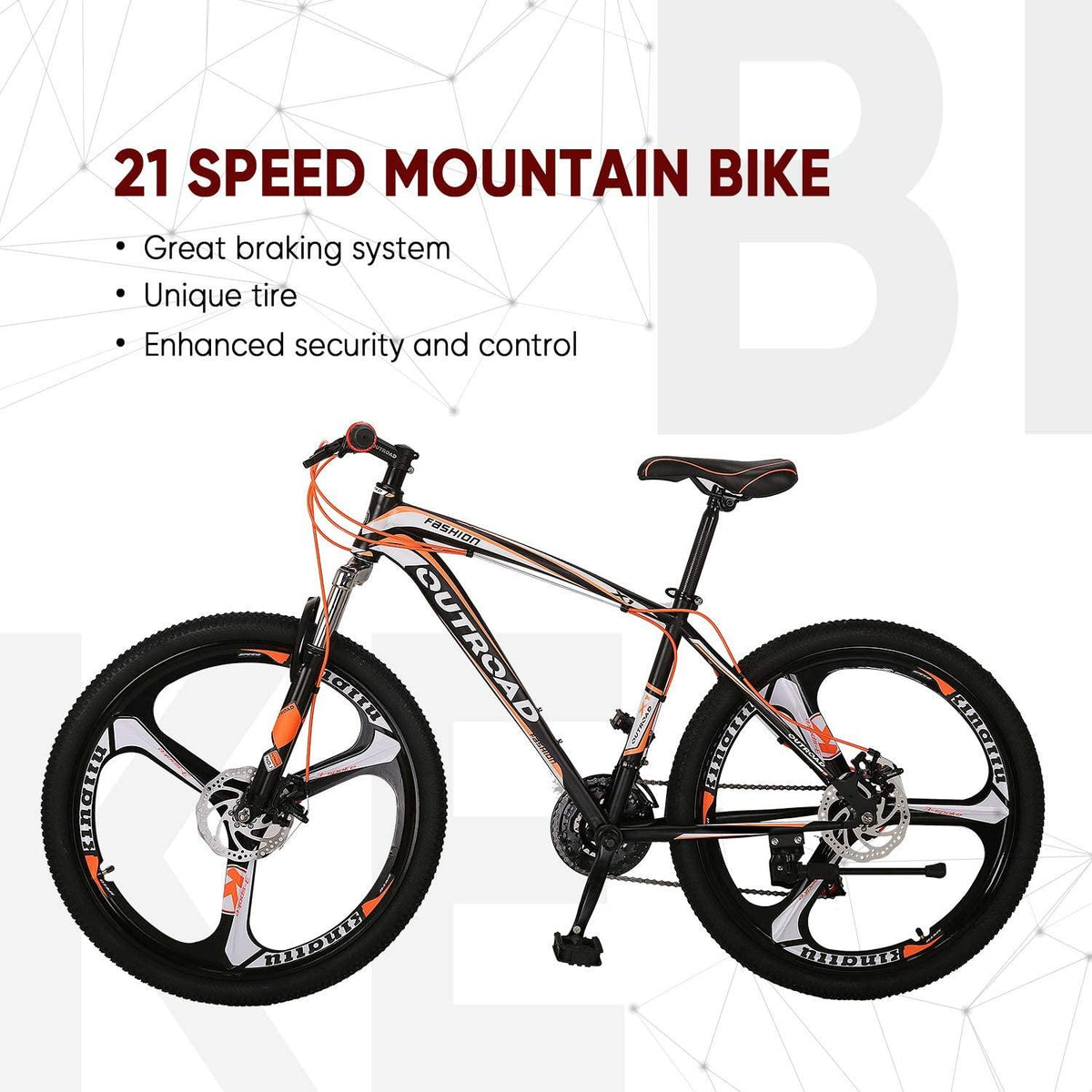 Outroad Mountain Bike 26-inch Wheel 21 Speed 3 Spoke Double Disc Brake Bicycle Suspension Fork Rear Anti-Slip Bike for Adult or Teens