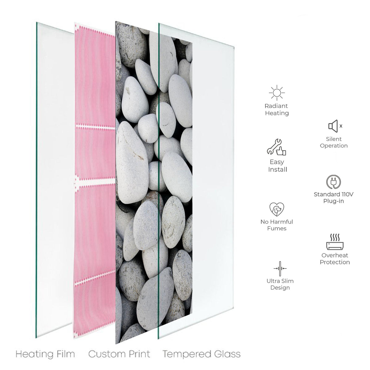 Heat Storm Silent Radiant Electric Glass Infrared Heater, Indoor, River Rock, HS-GAL-1648