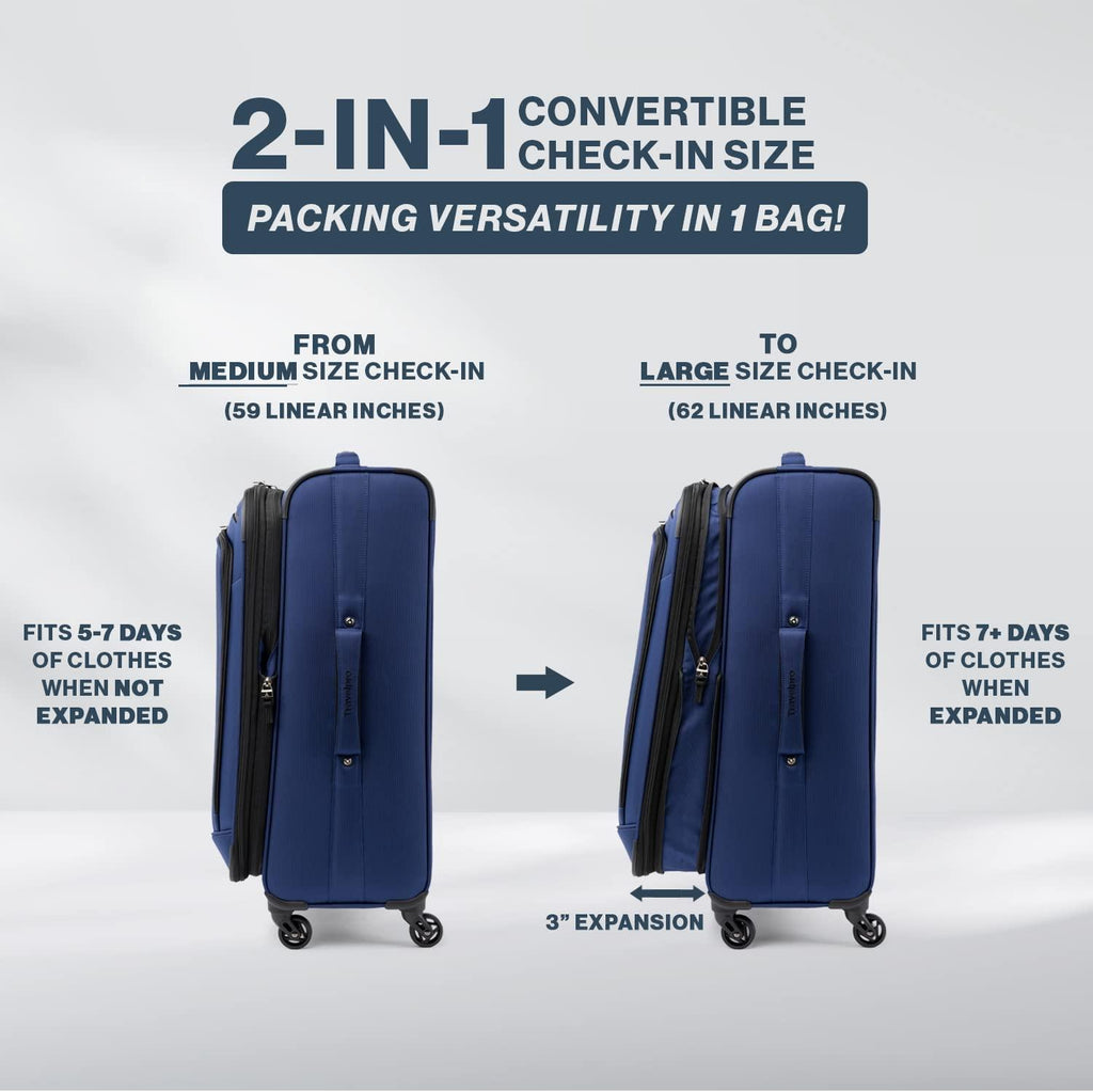 Runway 2 Piece Luggage Set, Carry-on &amp; Convertible Medium to Large Check-in Expandable Luggage, 4 Spinner Wheels, Softside Suitcase, Men and Women, Blue