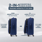Runway 2 Piece Luggage Set, Carry-on &amp; Convertible Medium to Large Check-in Expandable Luggage, 4 Spinner Wheels, Softside Suitcase, Men and Women, Blue