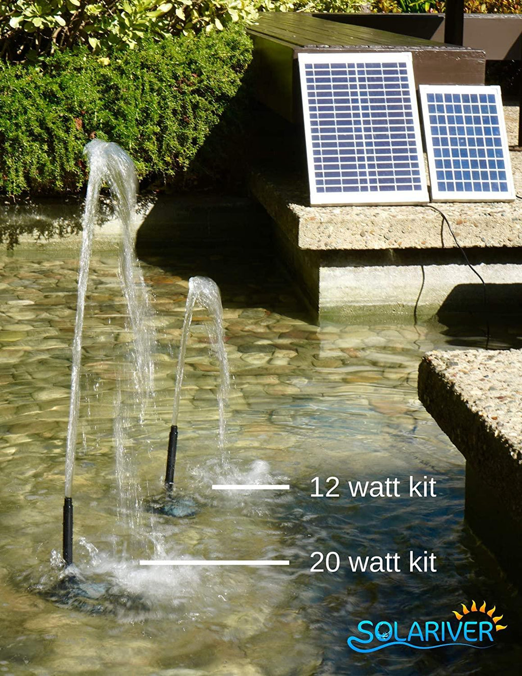 solariver solar water pump kit - 360+gph submersible pump with adjustable flow, 20 watt solar panel for sun powered fountain, pond aeration, hydroponics, aquaculture (no battery backup)