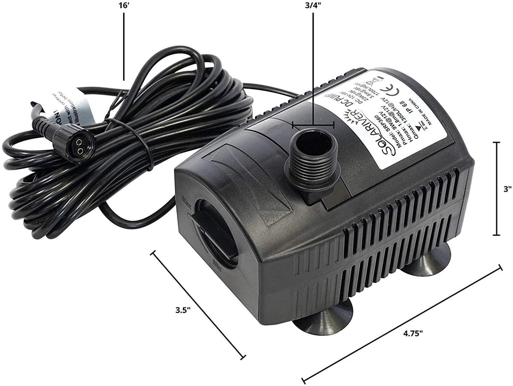 solariver solar water pump kit - 360+gph submersible pump with adjustable flow, 20 watt solar panel for sun powered fountain, pond aeration, hydroponics, aquaculture (no battery backup)
