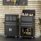 8-Drawers Rolling Tool Chest, Assembled Tool Chest with Wheels, Detachable Top Tool Box, Tool Cabinet for Repair Room,Warehouse, Rolling Tool Box with Hooks,Tray Divider,Liners(Black)