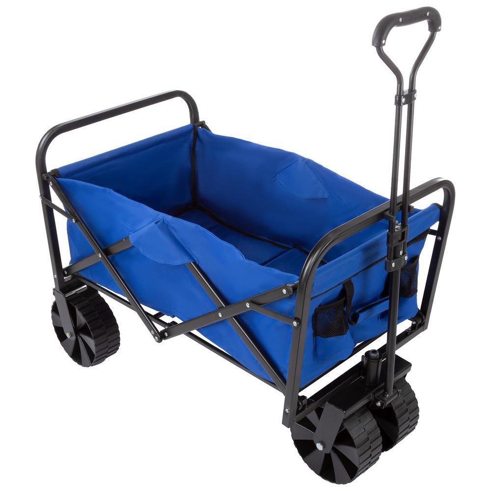 Blue All-Terrain Folding Camping/Beach Wagon with Telescoping Handle and Extra Wide Wheels