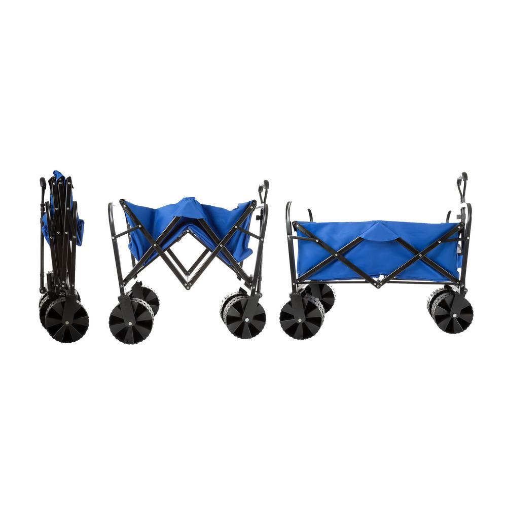 Blue All-Terrain Folding Camping/Beach Wagon with Telescoping Handle and Extra Wide Wheels