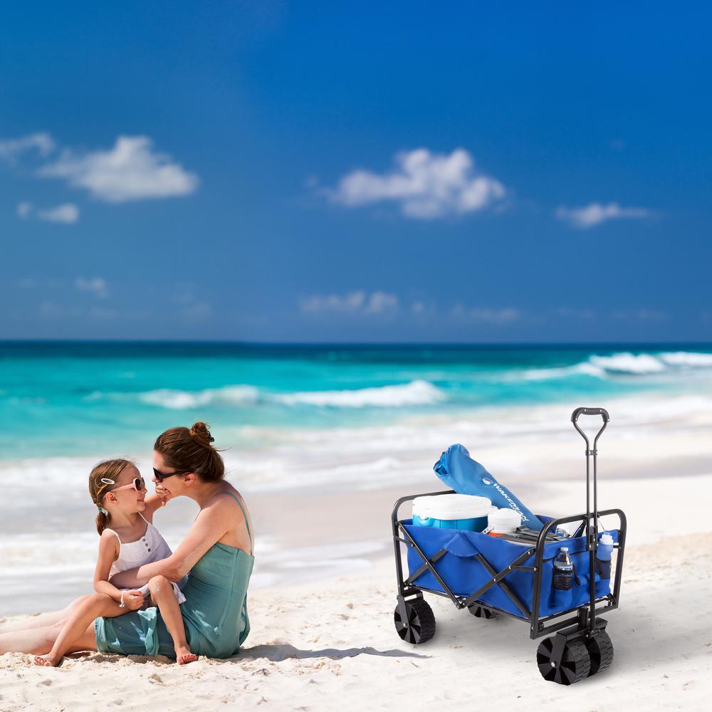 Blue All-Terrain Folding Camping/Beach Wagon with Telescoping Handle and Extra Wide Wheels