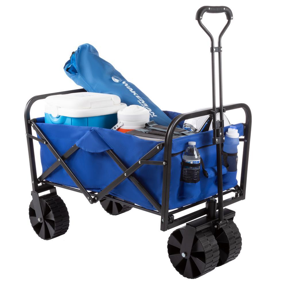Blue All-Terrain Folding Camping/Beach Wagon with Telescoping Handle and Extra Wide Wheels