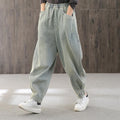 women retro high waist loose casual denim pants